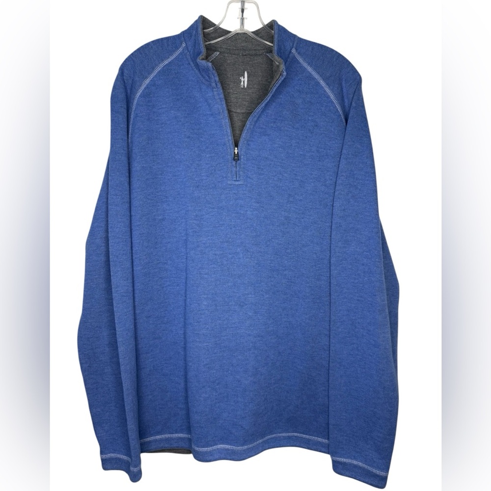 Johnnie-O Reversible 1/4 Zip Pullover Sweater Blue Gray XXL